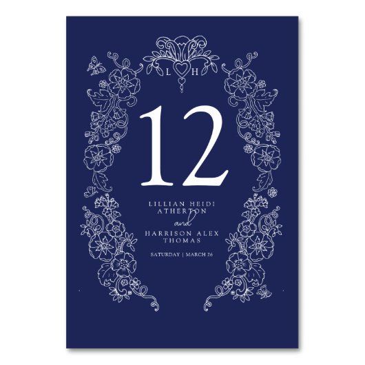 Spring Fleur de lis bruiloft marineblauw wit Kaart (Achterkant)