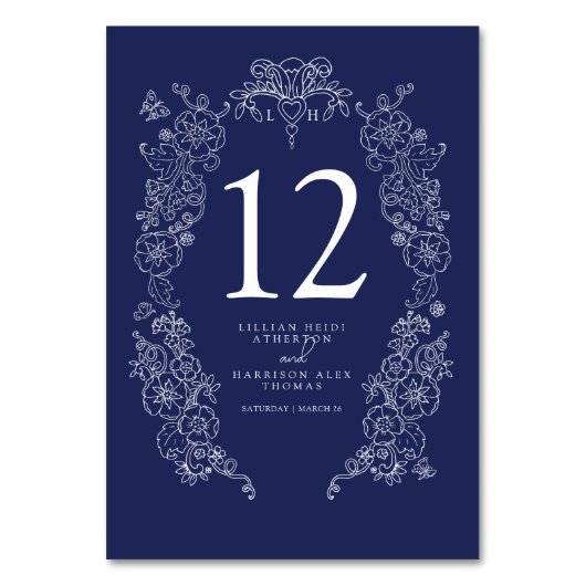 Spring Fleur de lis bruiloft marineblauw wit Kaart (Voorkant)