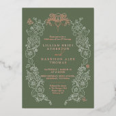 Spring Fleur de lis bruiloft salie groen Folie Uitnodiging (Voorkant)