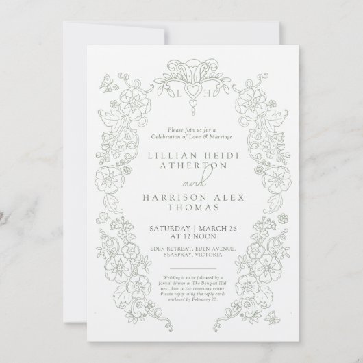 Spring Fleur de lis bruiloft salie groen wit Kaart (Voorkant)