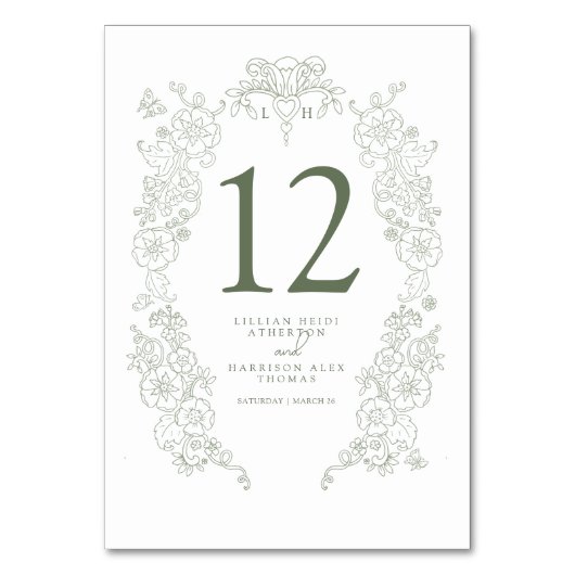 Spring Fleur de lis bruiloft salie groen wit kunst Kaart (Voorkant)