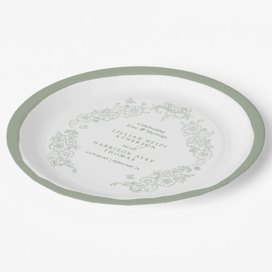Spring Fleur de lis bruiloft salie groen wit Papieren Bordje (Gekanteld)