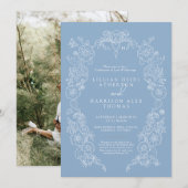 Spring Fleur de lis bruiloft stoffig blauw wit Kaart (Voorkant / Achterkant)