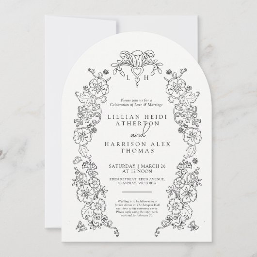 Spring Fleur de lis bruiloft zwart wit kunst foto Kaart (Voorkant)