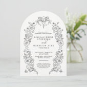 Spring Fleur de lis bruiloft zwart wit kunst foto Kaart (Staand voorkant)