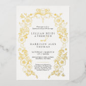 Spring Fleur de lis bruiloft zwarte witte kunst Folie Uitnodiging (Voorkant)