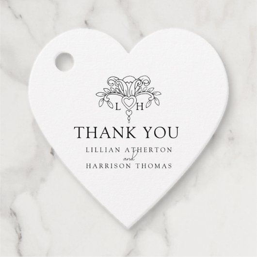Spring fleur de lis elegante mono bruiloft dank u bedankjes labels (Voorkant)