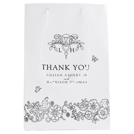 Spring fleur de lis elegante mono bruiloft dank u medium cadeauzakje (Voorkant)