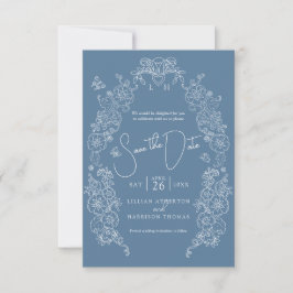 Spring Fleur de lis kunst blauw wit foto bruiloft Save The Date