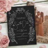 Spring Fleur de lis kunst zwart wit foto bruiloft Save The Date