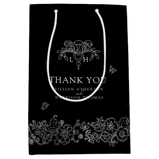 Spring fleur de lis zwart bruiloft wit dank u medium cadeauzakje (Voorkant)