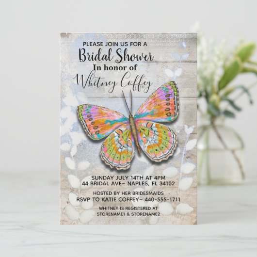 Spring Fling Butterfly Bruids Douche Uitnodiging (Staand voorkant)