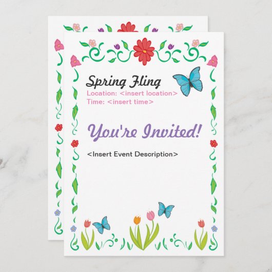 Spring Fling Invite Kaart (Voorkant / Achterkant)