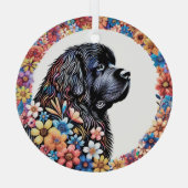 Spring Fling Newfoundland Hondenglas Ronde Ornamen Glas Ornament (Achterkant)