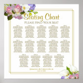 Spring Floral 14 Table Gold Wedding Seating Chart Poster (Voorkant)