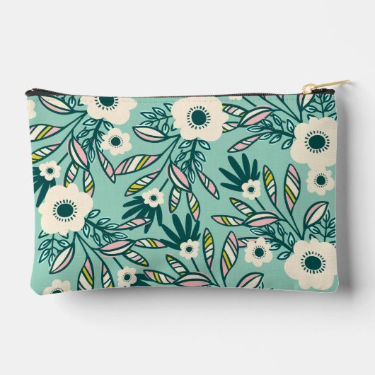 Spring Floral Accessory Pouch – White & Teal Etui (Achterkant)