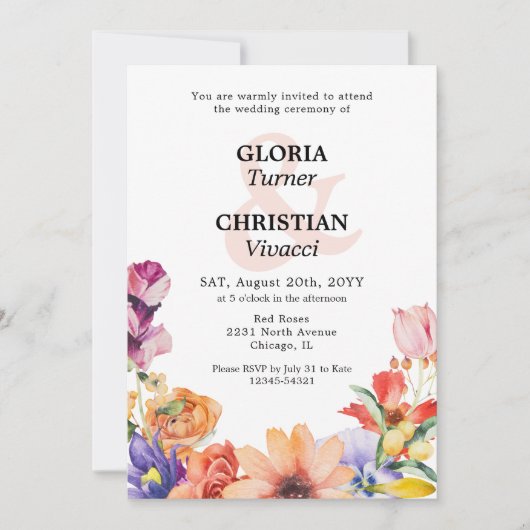 Spring Floral Ampersand QR Code Wedding Kaart (Voorkant)