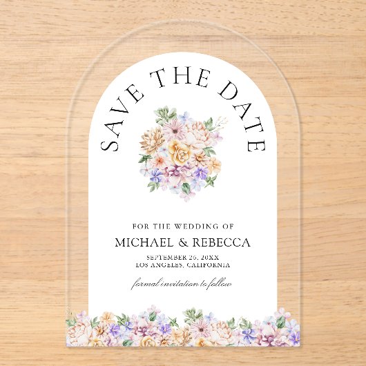 Spring Floral Arch Wedding Save the Date Acryl Uitnodigingen (Voorkant)