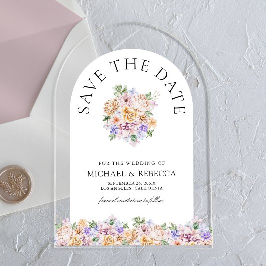 Spring Floral Arch Wedding Save the Date Acryl Uitnodigingen