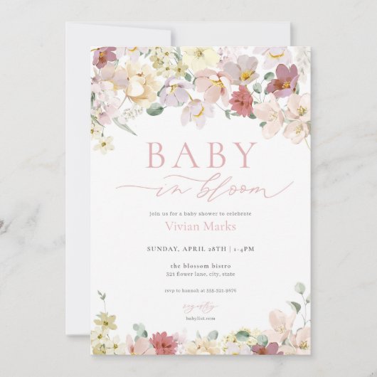Spring Floral Baby in Bloom Baby shower Uitnodigin Kaart (Voorkant)