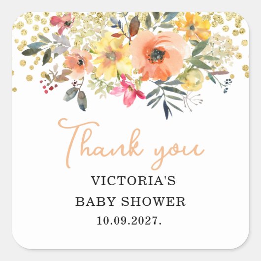 Spring Floral Baby Shower Vierkante Sticker (Voorkant)
