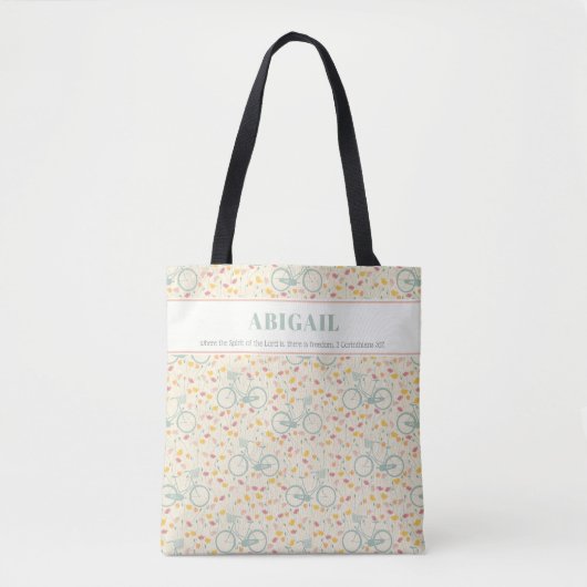 Spring Floral Bike Pattern Bijbelvers Tote Bag (Voorkant)