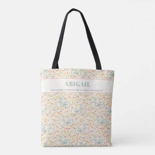 Spring Floral Bike Pattern Bijbelvers Tote Bag (Achterkant)