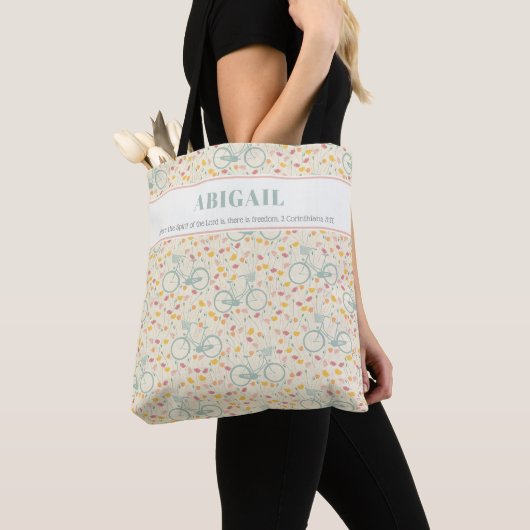 Spring Floral Bike Pattern Bijbelvers Tote Bag (Dichtbij)
