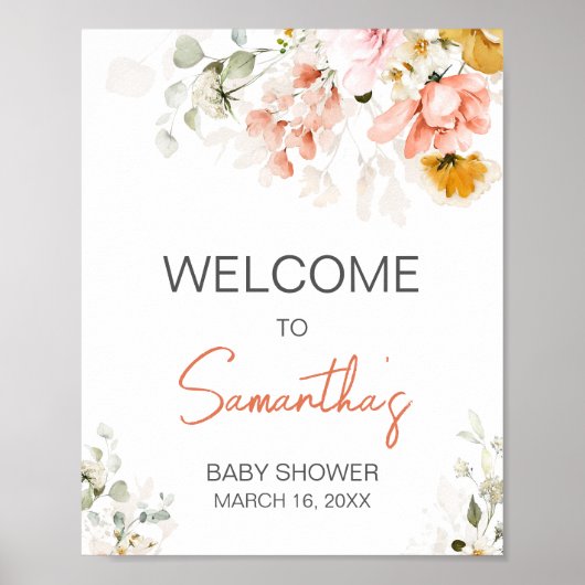 Spring Floral Bloom Baby shower Welkom Poster (Voorkant)