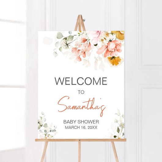 Spring Floral Bloom Baby shower Welkom Poster