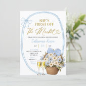 Spring Floral Blue Coquette Daisy Bridal Shower Kaart (Staand voorkant)