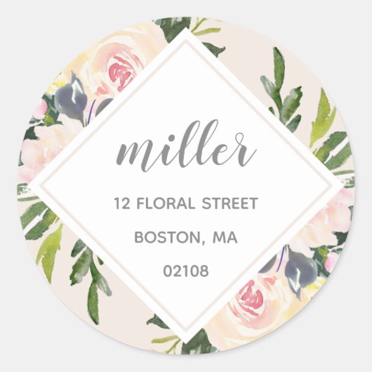 Spring Floral Blush | Adres Sticker (Voorkant)