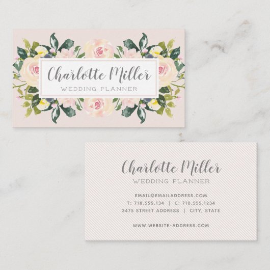 Spring Floral Blush Waterverf Visitekaartje (Voorkant / Achterkant)