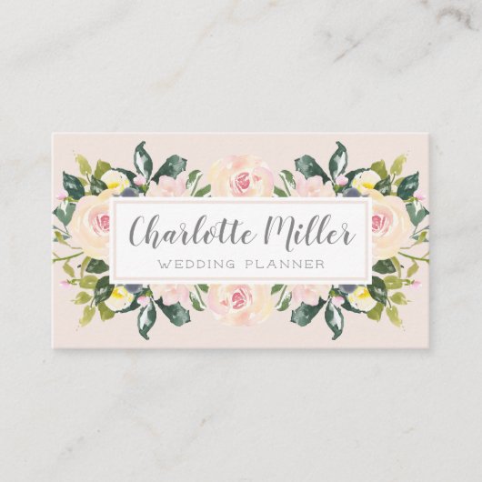 Spring Floral Blush Waterverf Visitekaartje (Voorkant)