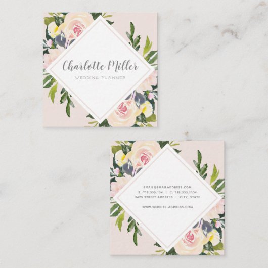 Spring Floral Blush Waterverf Visitekaartje (Voorkant / Achterkant)