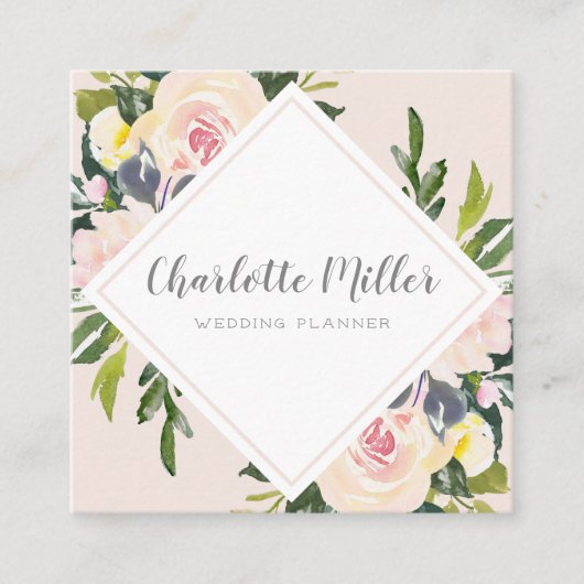 Spring Floral Blush Waterverf Visitekaartje (Voorkant)