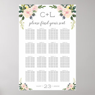 Spring Floral Blush Wedding Seating Chart Poster