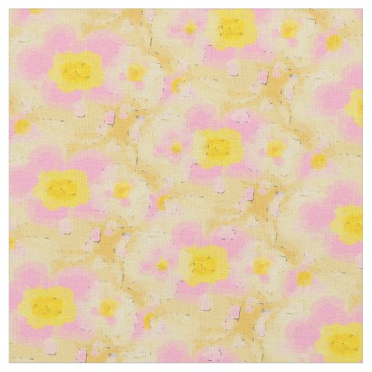 Spring Floral Bold Yellow en roze Stof (Close Up)