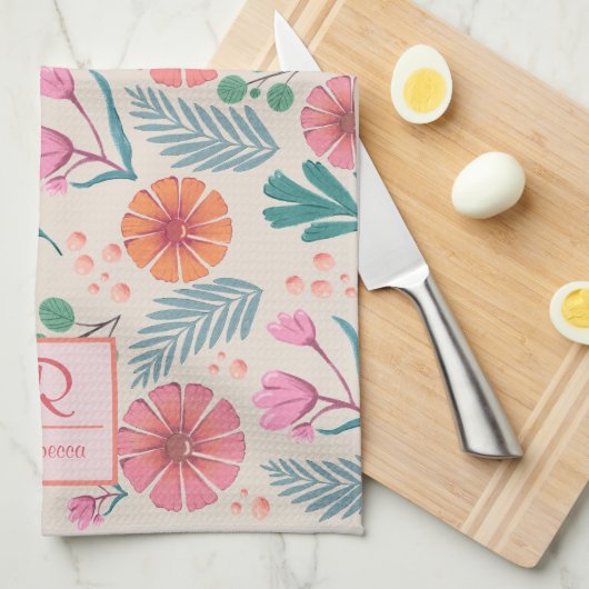 Spring Floral Botanical Pattern Kitchen Towel Theedoek (Quarter Fold)