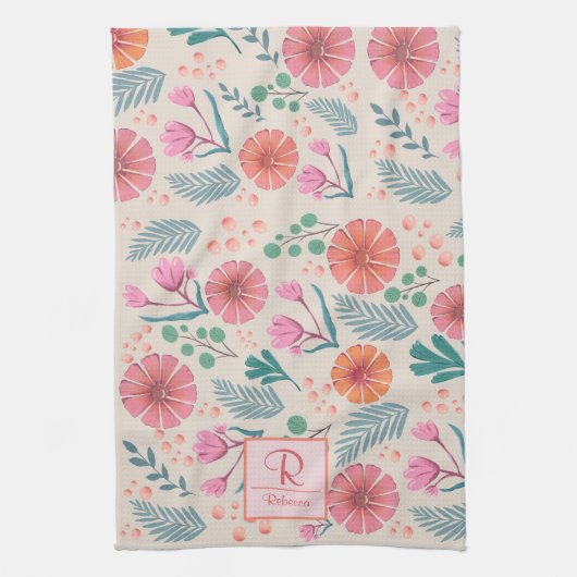Spring Floral Botanical Pattern Kitchen Towel Theedoek (Verticaal)
