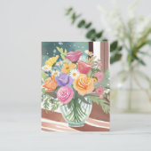 Spring Floral Bouquet | Bloemenvaas Waterverf Briefkaart (Staand voorkant)