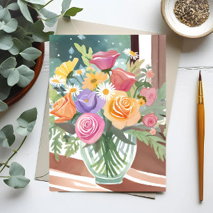 Spring Floral Bouquet   Bloemenvaas Waterverf Briefkaart