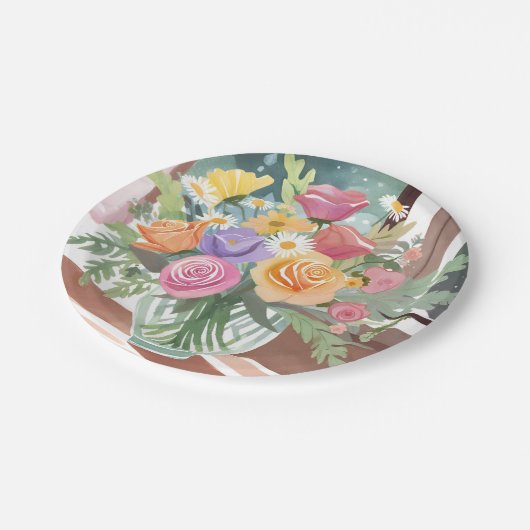 Spring Floral Bouquet | Bloemenvaas Waterverf Papieren Bordje (Gekanteld)