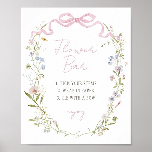 Spring Floral Bow Wreath Flower Bar Poster (Voorkant)