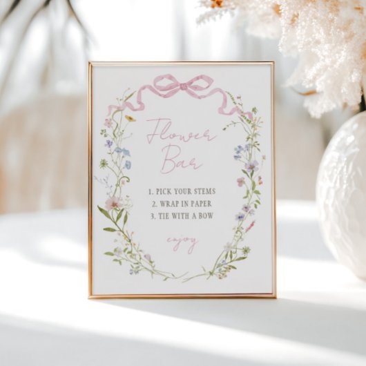 Spring Floral Bow Wreath Flower Bar Poster