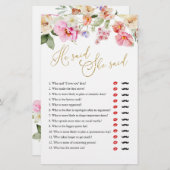 Spring Floral Bridal Shower He Said She Said Game (Voorkant / Achterkant)