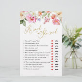 Spring Floral Bridal Shower He Said She Said Game (Staand voorkant)