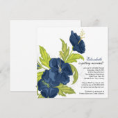Spring Floral Bridal Shower Invitation Navy Blue Kaart (Voorkant / Achterkant)