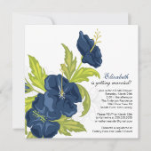 Spring Floral Bridal Shower Invitation Navy Blue Kaart (Voorkant)