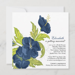 Spring Floral Bridal Shower Invitation Navy Blue Kaart